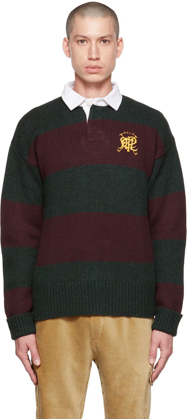 Polo Ralph Lauren: Green & Red Embroidered Sweater | SSENSE