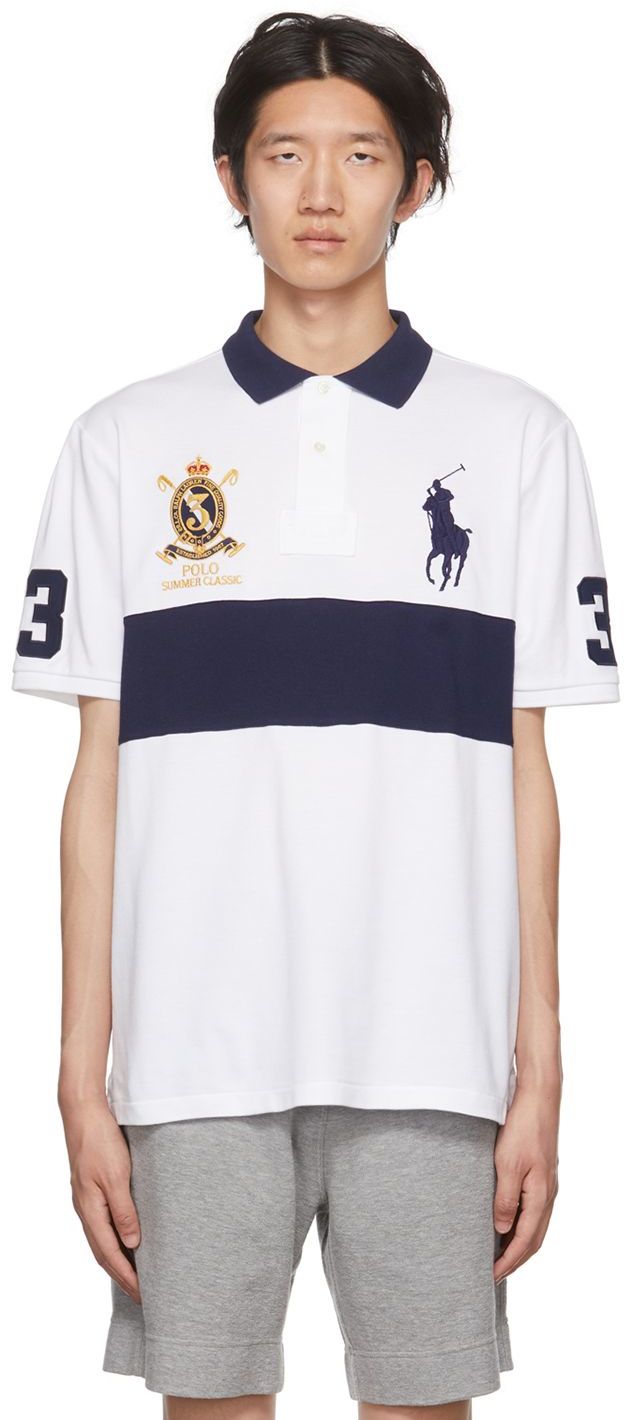 White & Navy Big Pony 'Summer Classic' Polo by Polo Ralph Lauren
