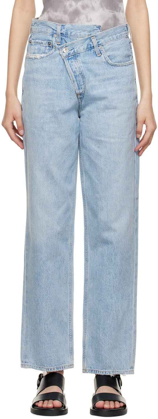 Blue Asymmetric Jeans by AGOLDE on Sale