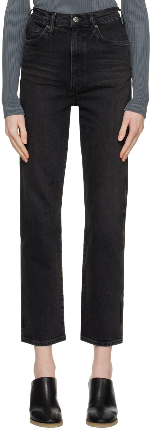 AGOLDE Black Pinch Waist Kick Flare Jeans