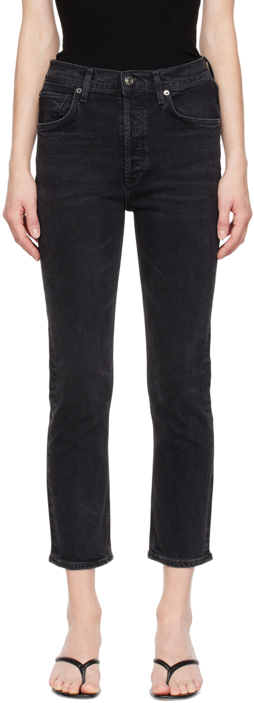 AGOLDE Black Riley Crop Jeans