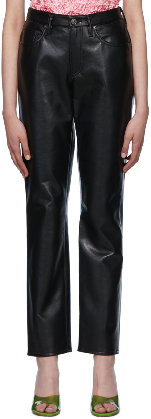 Black Lyle Recycled Leather Trousers by AGOLDE on Sale