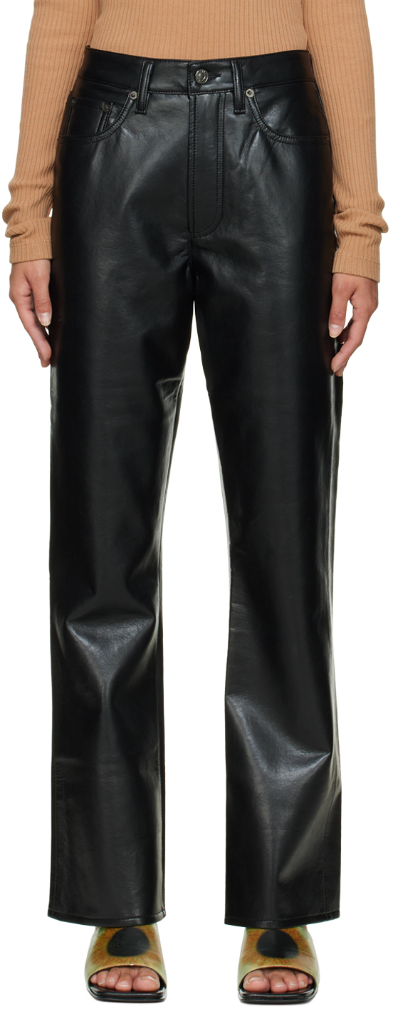Black Recycled Leather Relaxed Boot Trousers by AGOLDE on Sale