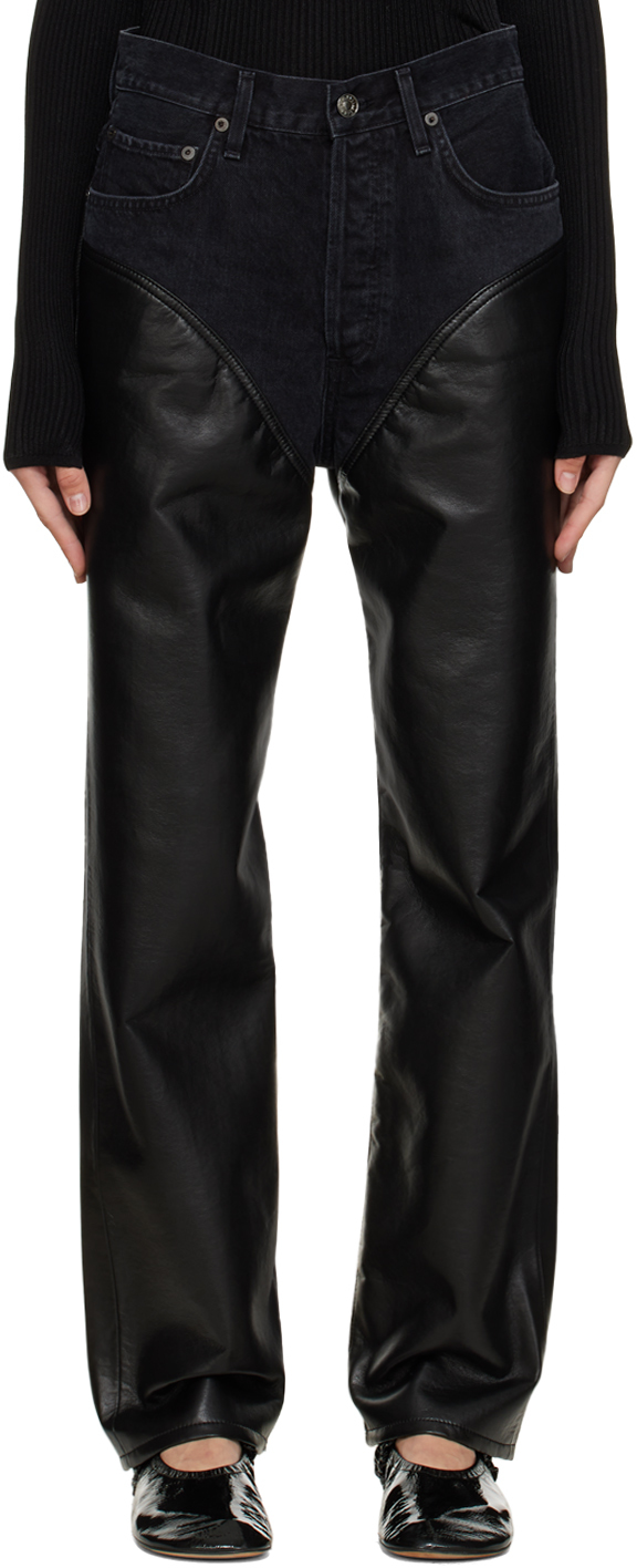 Black Harley Leather Pants by AGOLDE on Sale