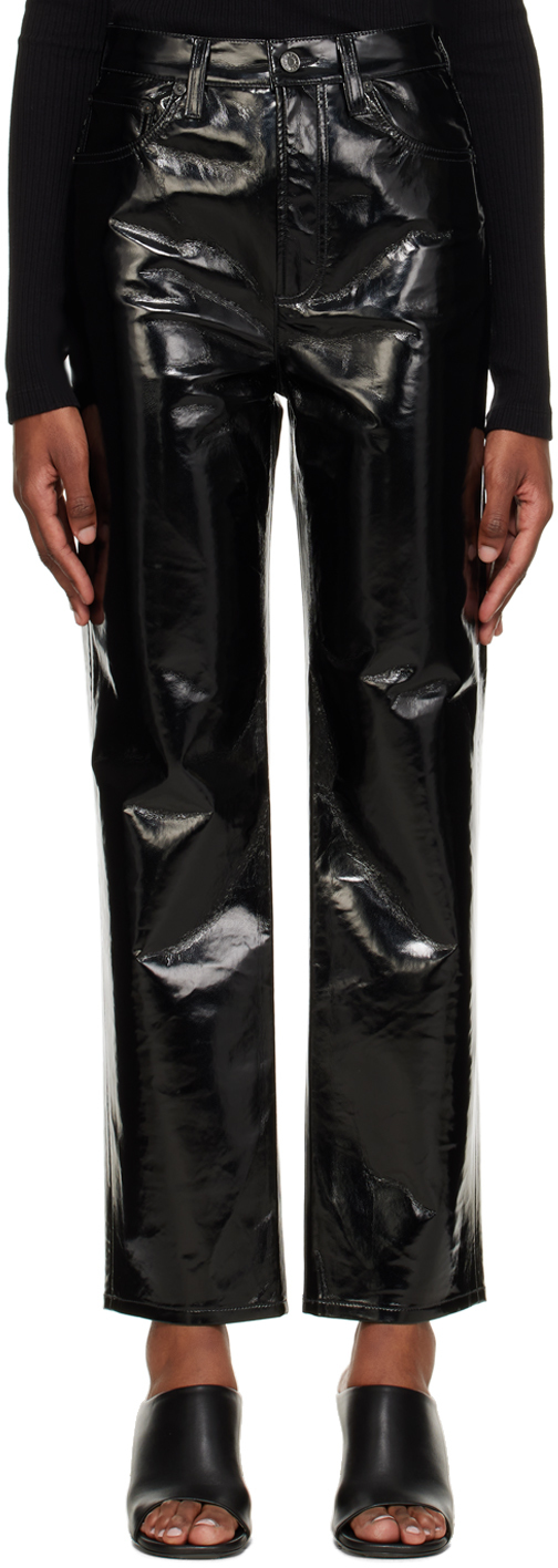 AGOLDE Black 90's Pinch Waist Leather Pants