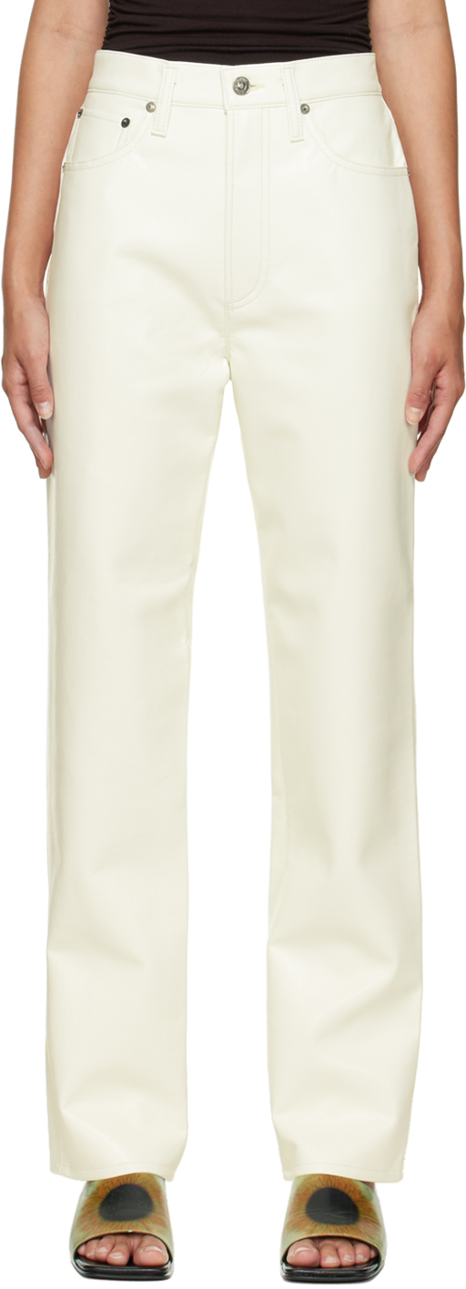 White Recycled Leather 90s Pinch Waist Trousers