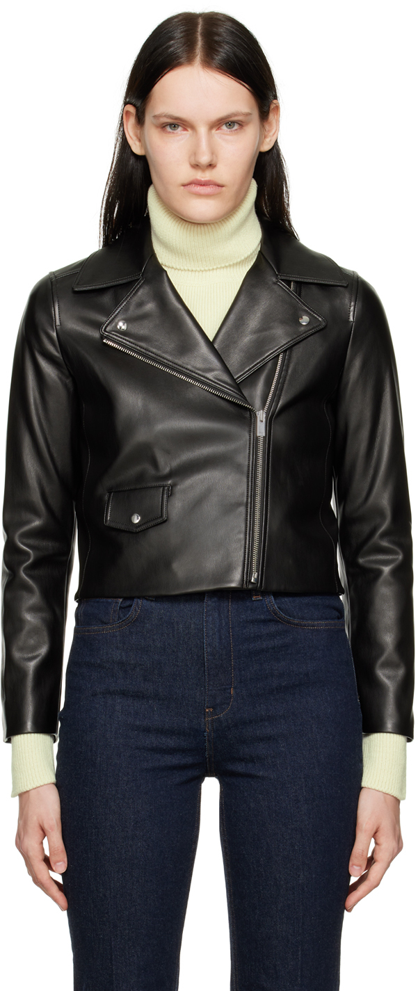 Black Cropped Faux-Leather Jacket by Theory on Sale