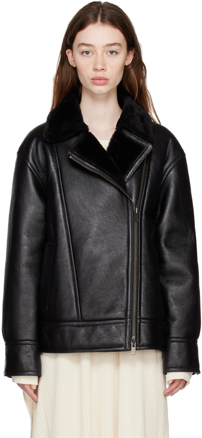 Black Moto Leather Jacket by Theory on Sale