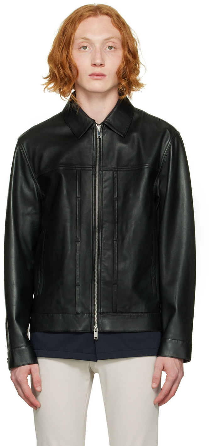 Black Rhett Leather Jacket by Theory on Sale
