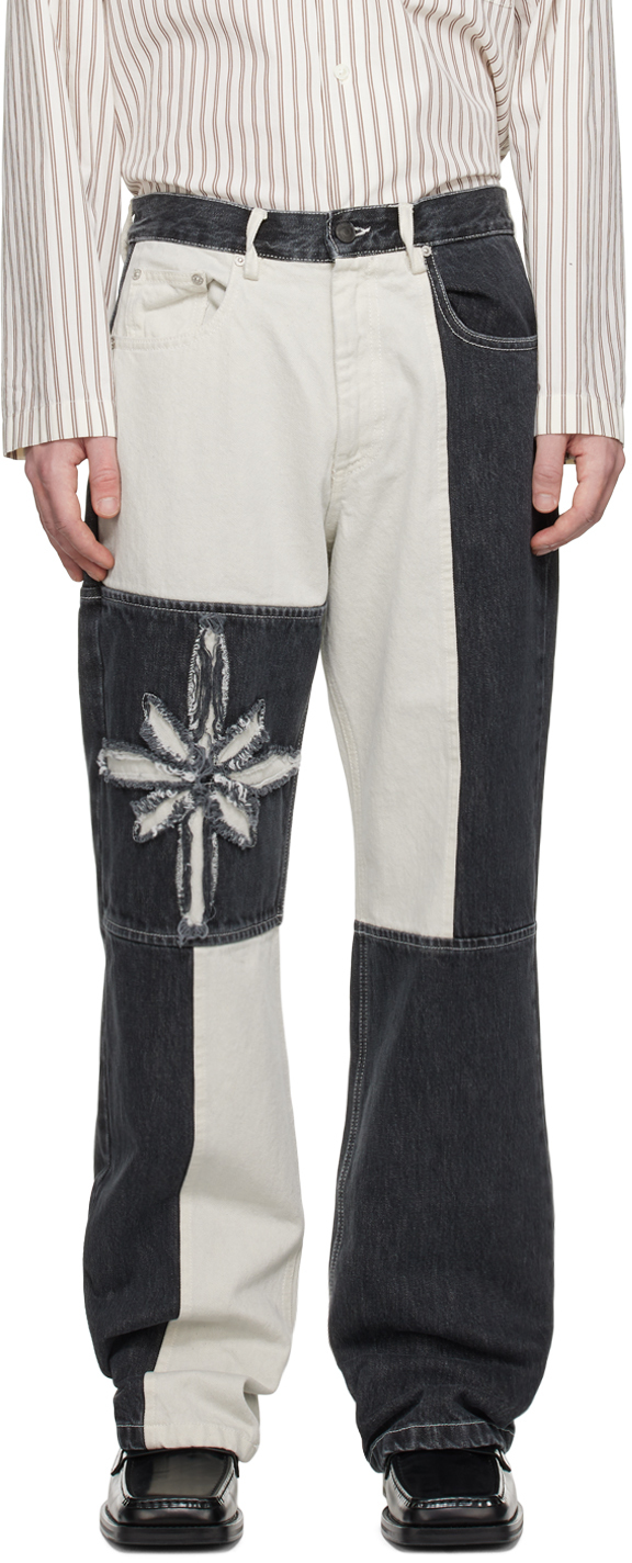 KUSIKOHC: SSENSE UK Exclusive Black & White Flower Jeans | SSENSE