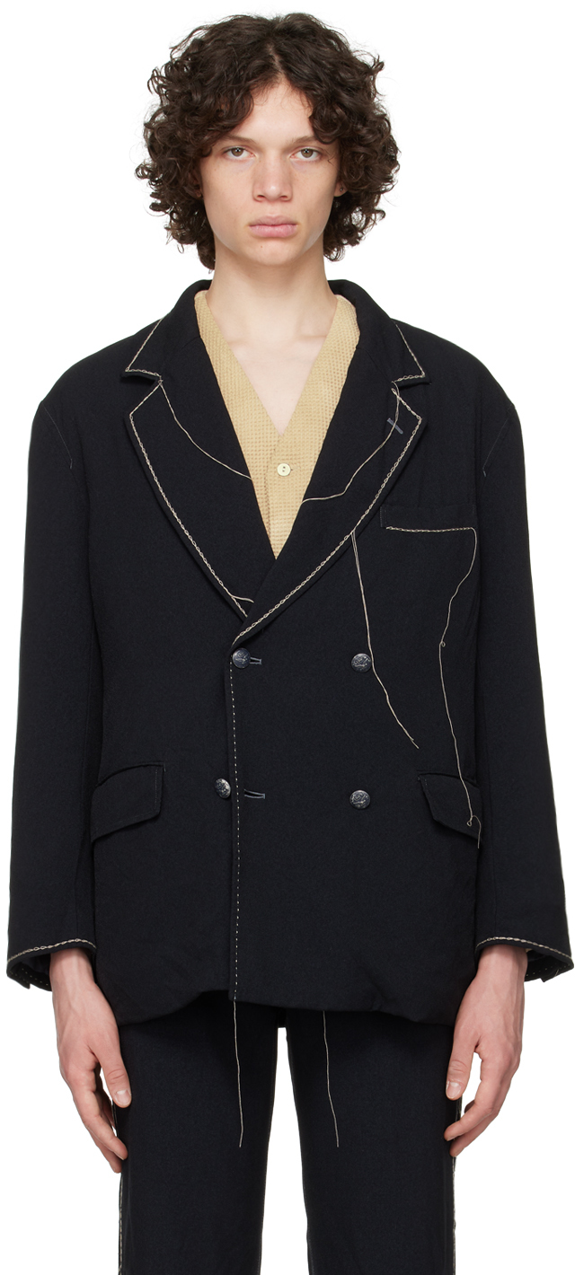 Kuro: Black Loose Thread Blazer | SSENSE UK