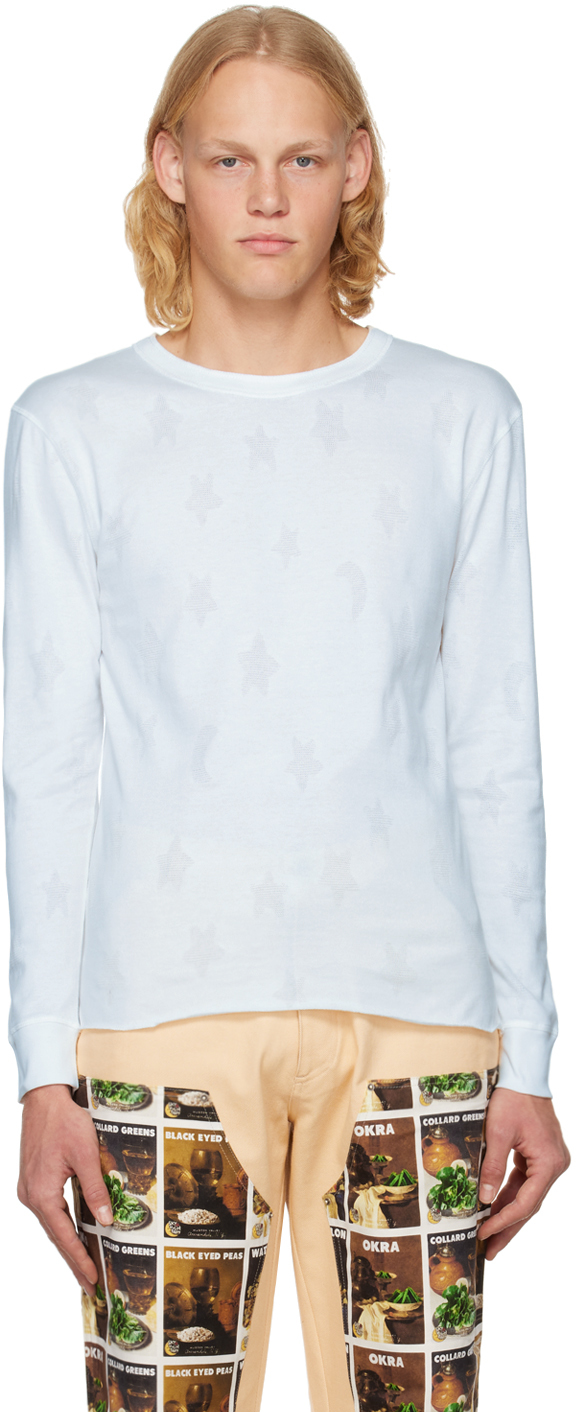 White Pointelle Long Sleeve T-Shirt