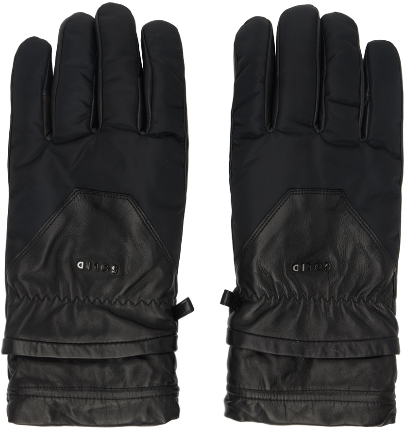 Black Paneled Leather Gloves