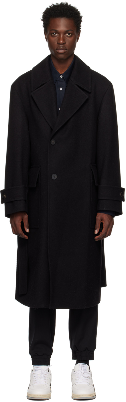 Solid Homme: Black Brushed Coat | SSENSE Canada