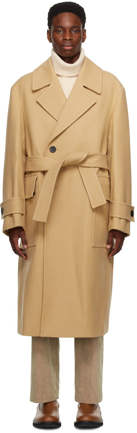 Solid Homme: Brown Belted Trench Coat | SSENSE Canada