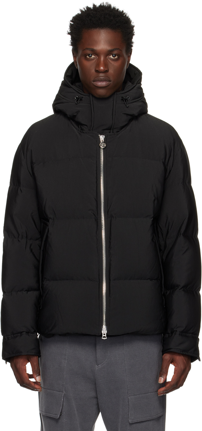Black Hooded Puffer Down Jacket by Solid Homme on Sale