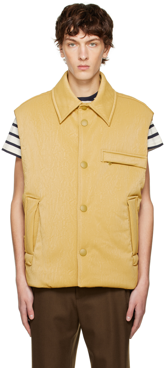 Yellow Padded Faux-Leather Vest