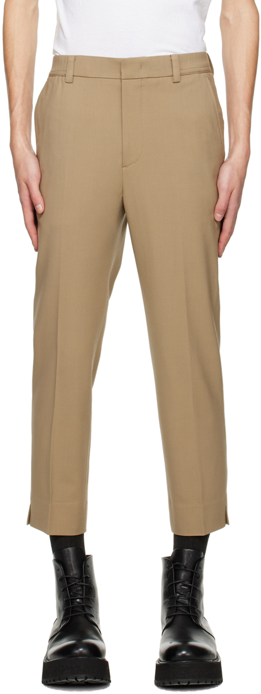 Solid Homme: Beige Tapered Cropped Trousers | SSENSE