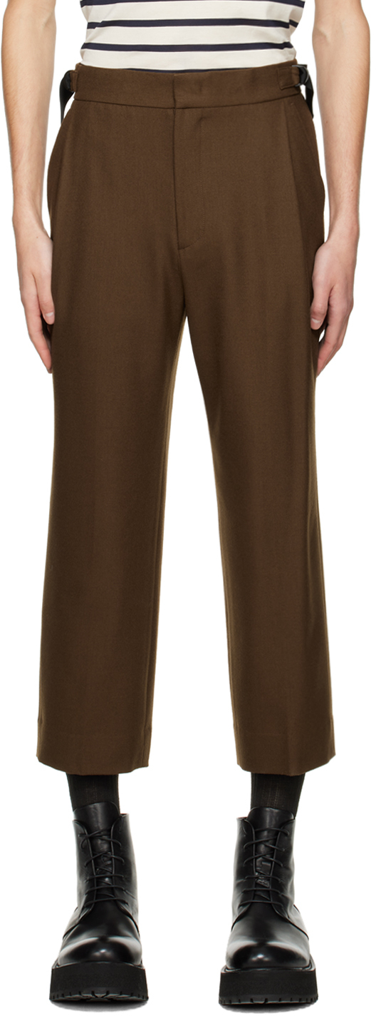 Solid Homme Brown Belted Cropped Trousers In 815d Mud