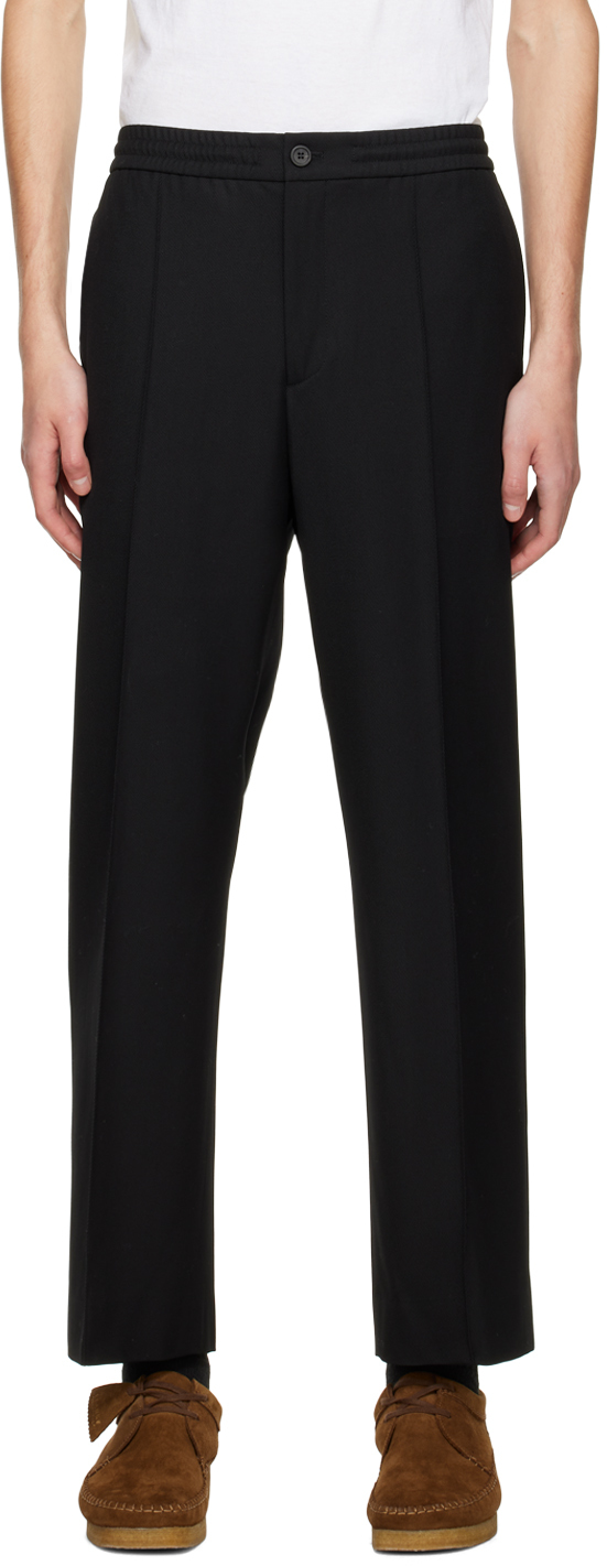 Solid Homme Black Pintuck String Trousers In 502b Black
