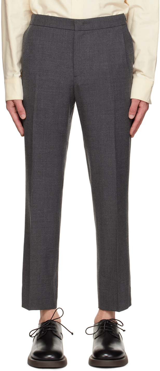 Gray Tapered Trousers by Solid Homme on Sale