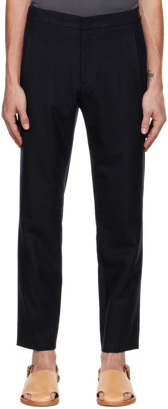 Navy Pleated Trousers by Solid Homme on Sale