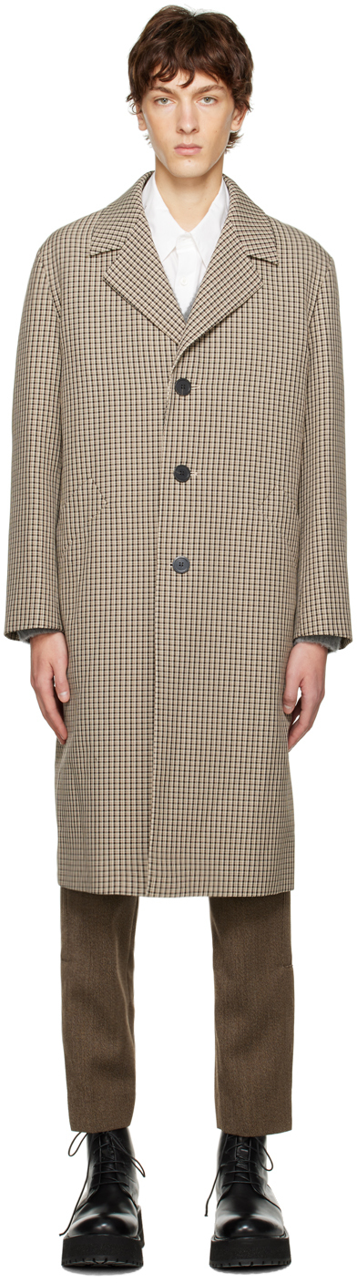 Solid Homme Beige Check Coat In 101e Beige