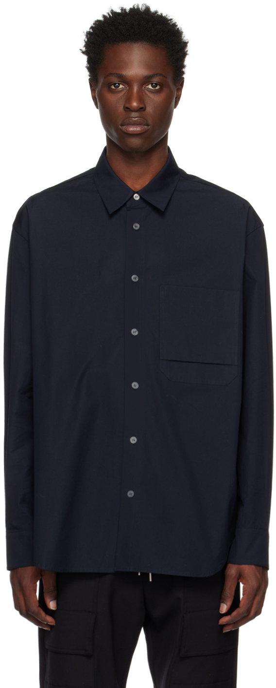 Solid Homme: Navy Embroidered Shirt | SSENSE UK