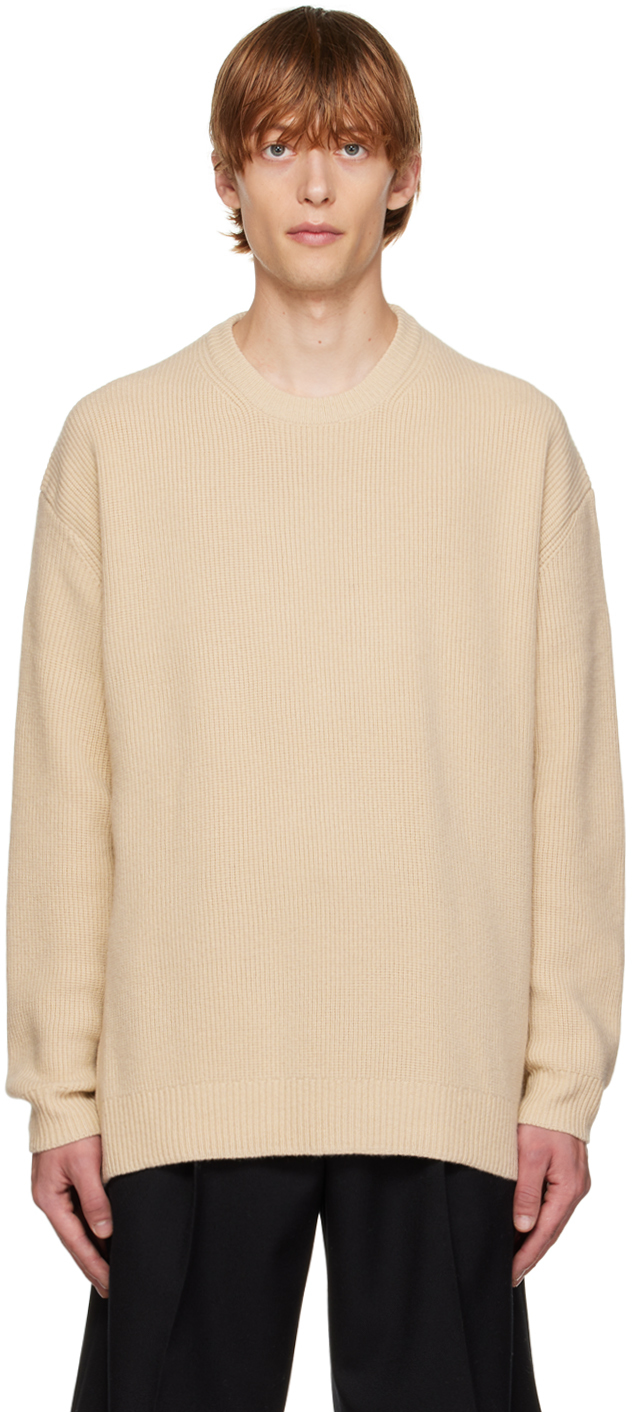 Solid Homme: Beige Ribbed Sweater | SSENSE