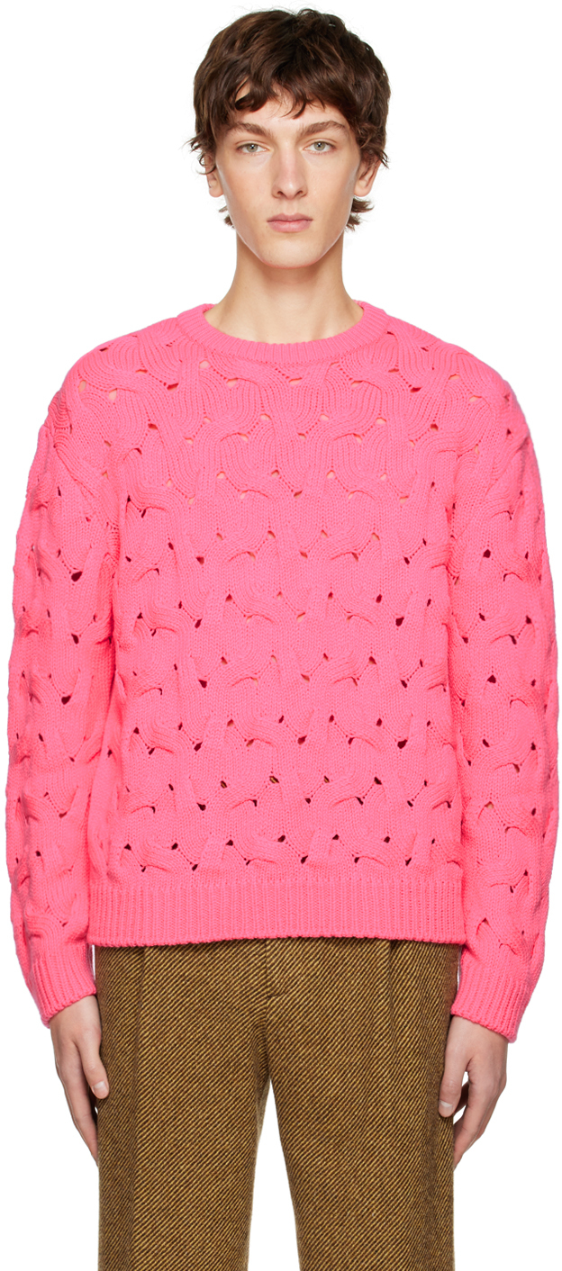 Solid Homme: Pink Cable Sweater | SSENSE UK