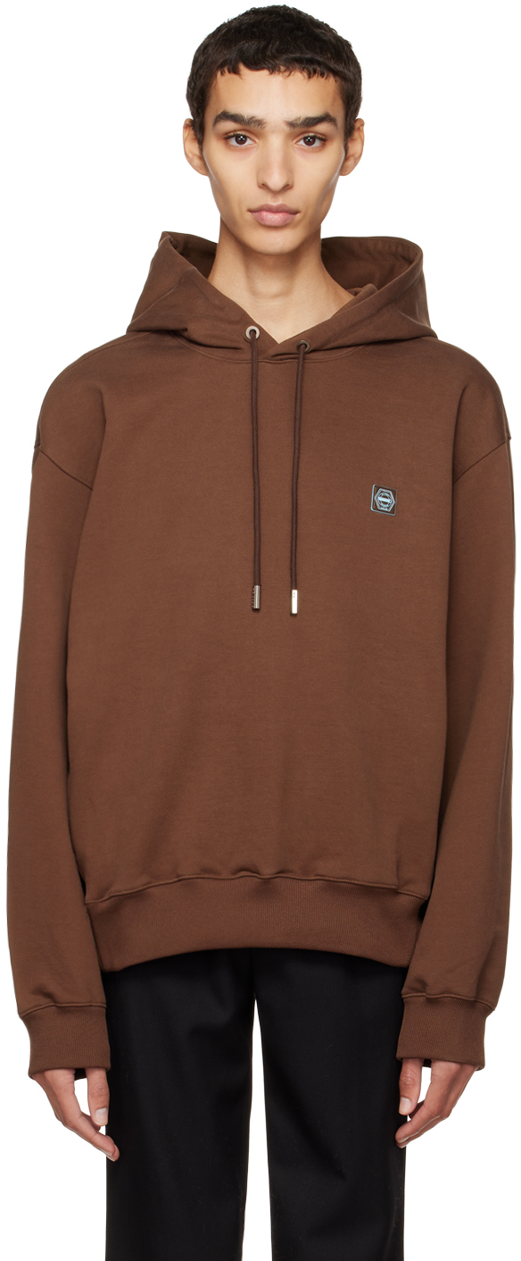 Solid Homme: Brown Embroidered Hoodie | SSENSE UK