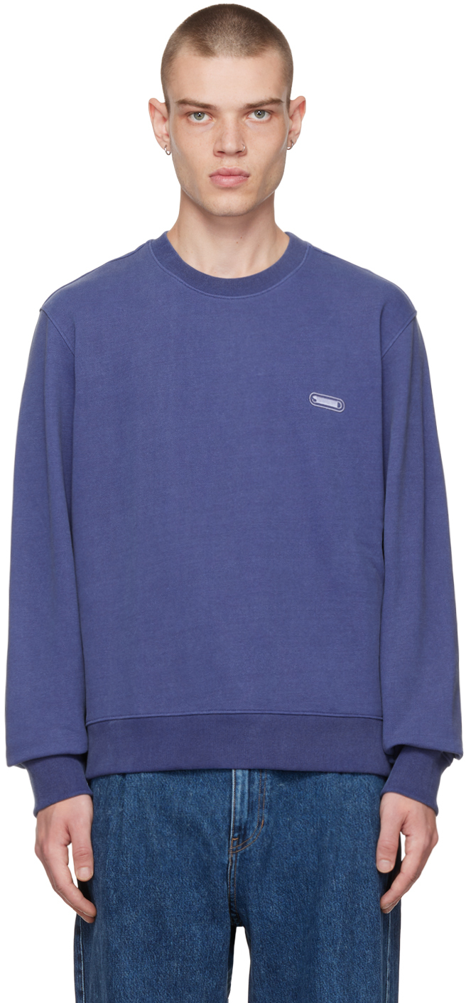 SSENSE Men Clothing Sweaters Sweatshirts Blue Embroidered Sweatshirt 