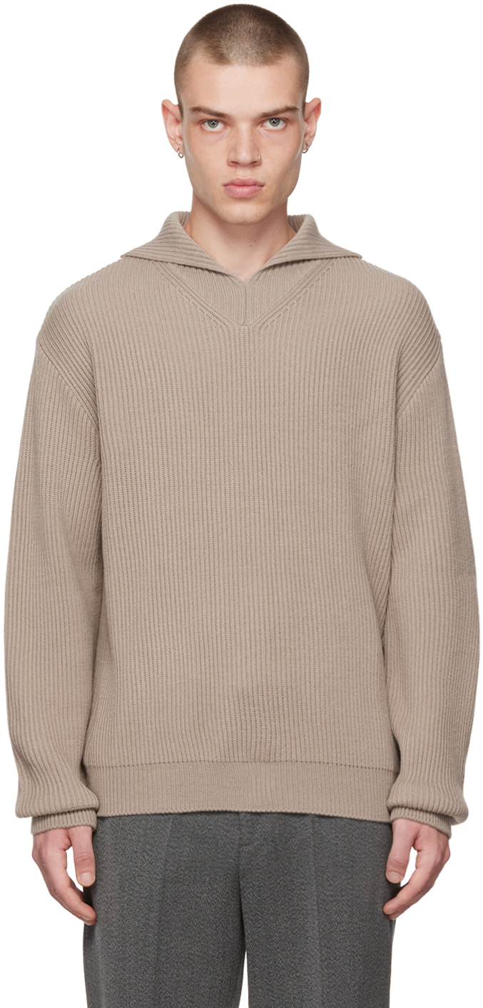 Taupe Polo Sweater by Solid Homme on Sale