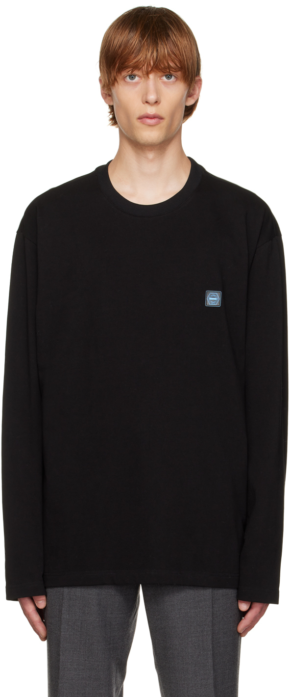 Black Cotton Embroidery Long Sleeve T-Shirt Ssense Uomo Abbigliamento Top e t-shirt Top 