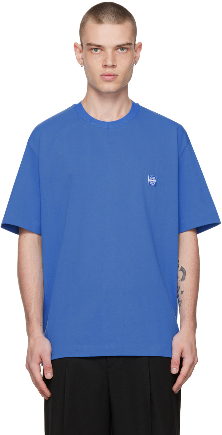 Solid Homme: Blue Embroidered Back T-Shirt | SSENSE