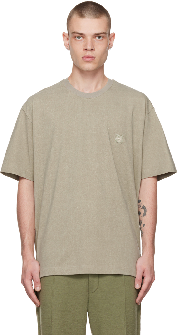 Solid Homme: Khaki Embroidered Back T-Shirt | SSENSE