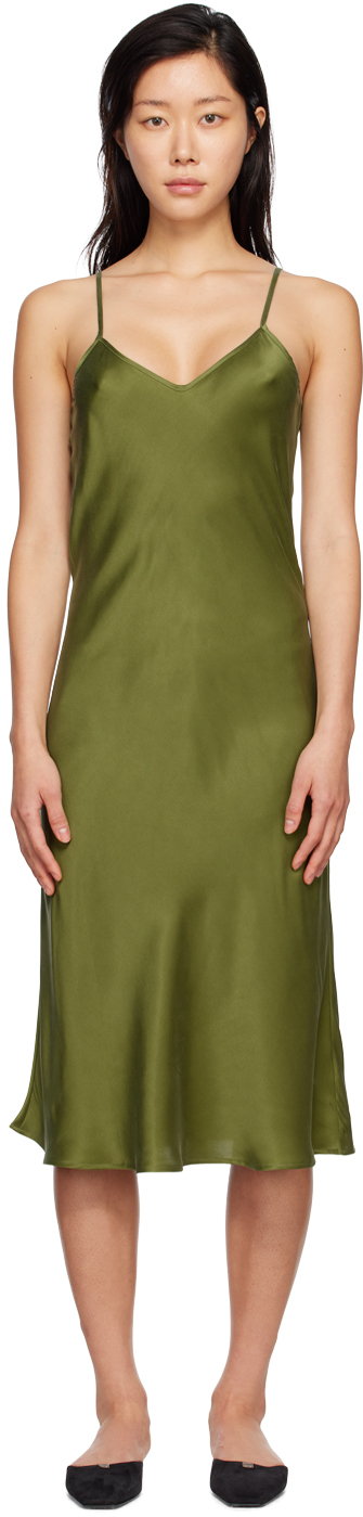 Silk Laundry Green Slip Midi Dress In Calla Green 3698