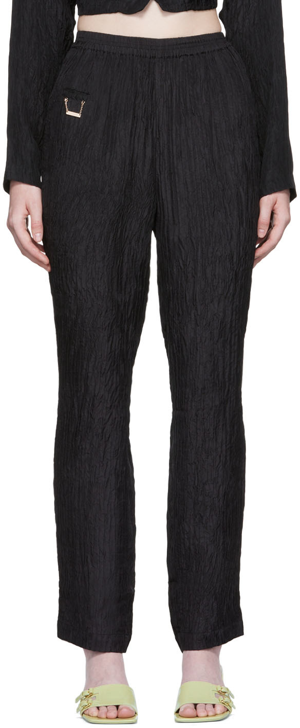 Silk Laundry Black Crinkled Curved Trousers