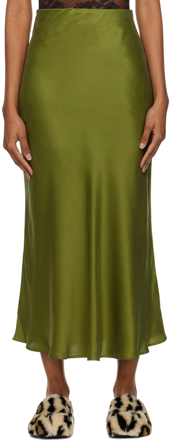 Silk Laundry Green Bias Cut Midi Skirt