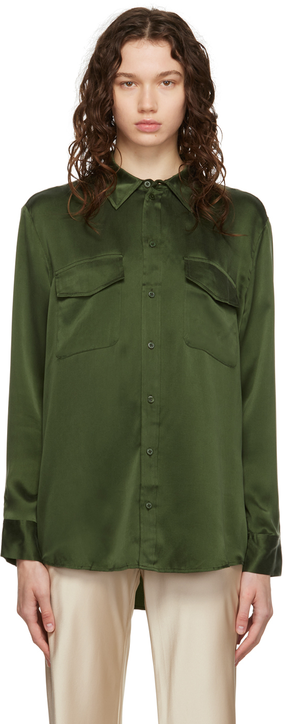Silk Laundry Green Boyfriend Shirt