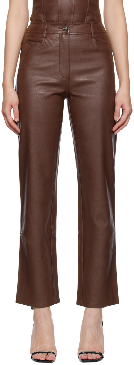 SSENSE Girls Clothing Pants Leather Pants Brown Junior Faux-Leather Pants 