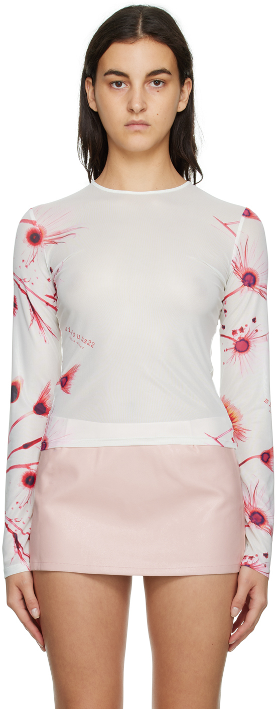 Miaou White Xray Flower Long Sleeve T-Shirt