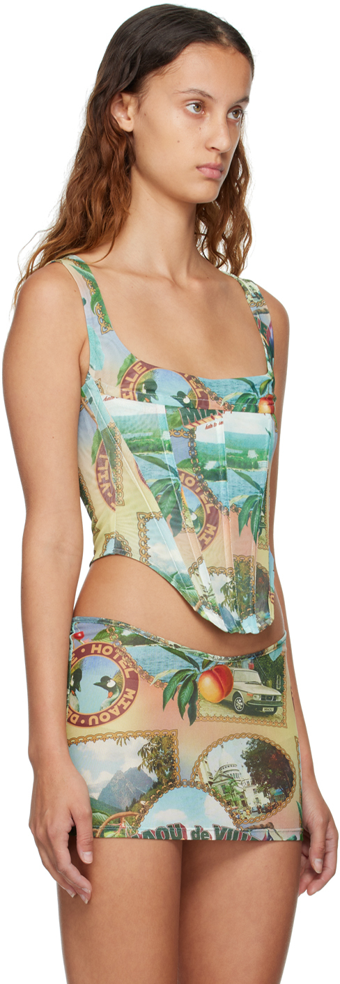 Miaou Campbell Textured Recycled Polyester-blend Corset Top In Postcard