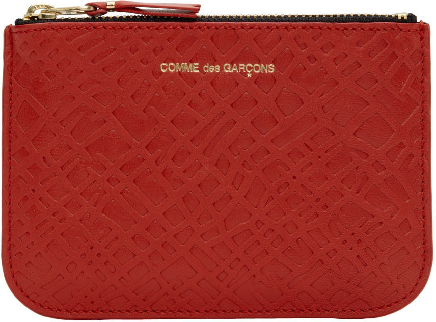 Comme Des Garçons Red Small Embossed Roots Pouch