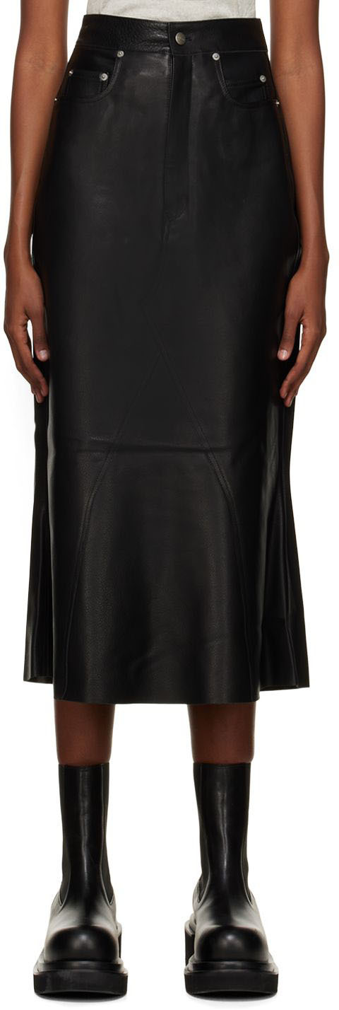 Jupe midi à godets Cuir Rick Owens en coloris Noir Femme Vêtements Jupes Jupes mi-longues 
