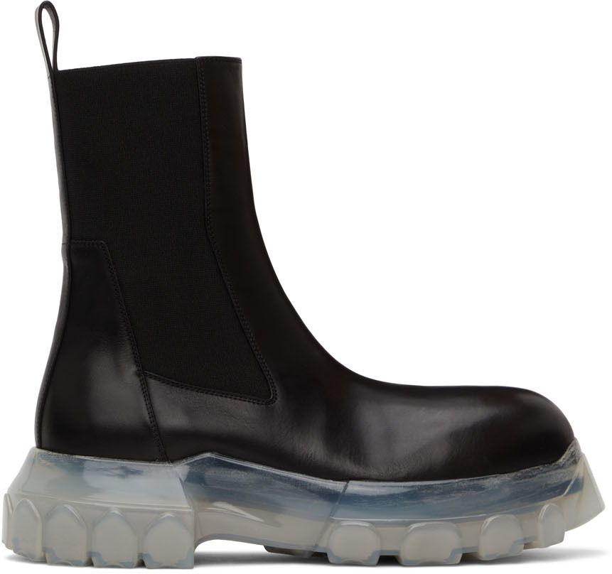 Black Beatle Bozo Tractor Chelsea Boots by Rick Owens on Sale