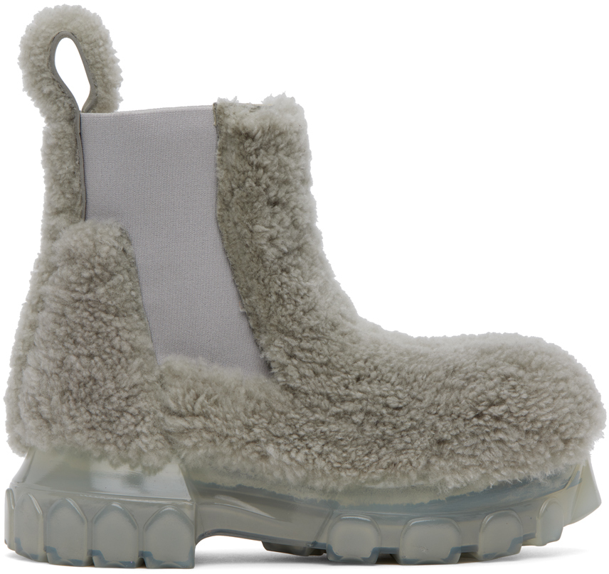 Gray Beatle Bozo Tractor Boots by Rick Owens on Sale