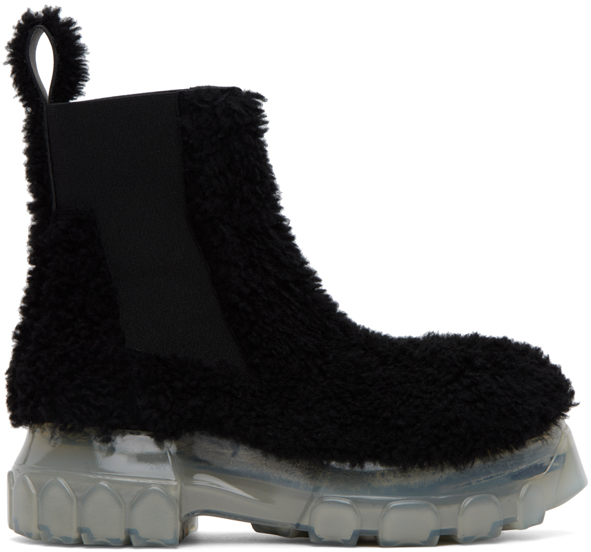 Rick Owens Black Beatle Bozo Tractor Boots In 90 Black/clear 