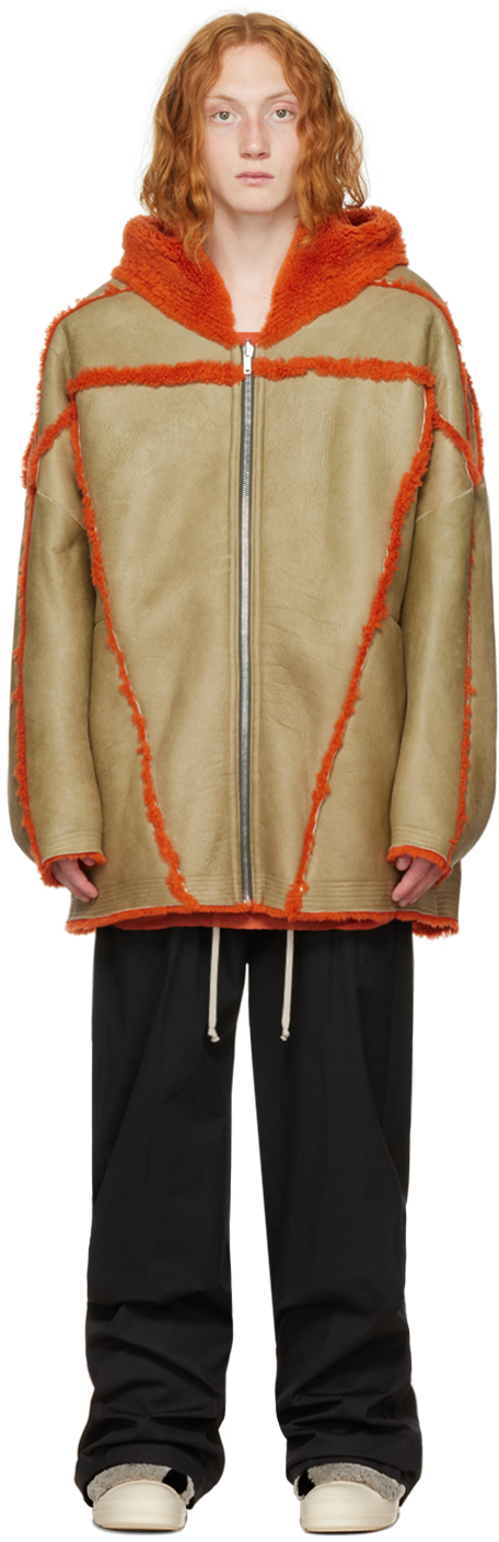 SSENSE Men Clothing Jackets Shearling Jackets Beige & Orange Jumbo Peter Reversible Shearling Jacket 