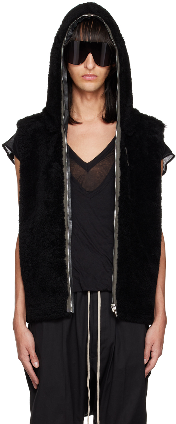 Rick Owens Black Gimp Shearling Vest In 09 Black ModeSens